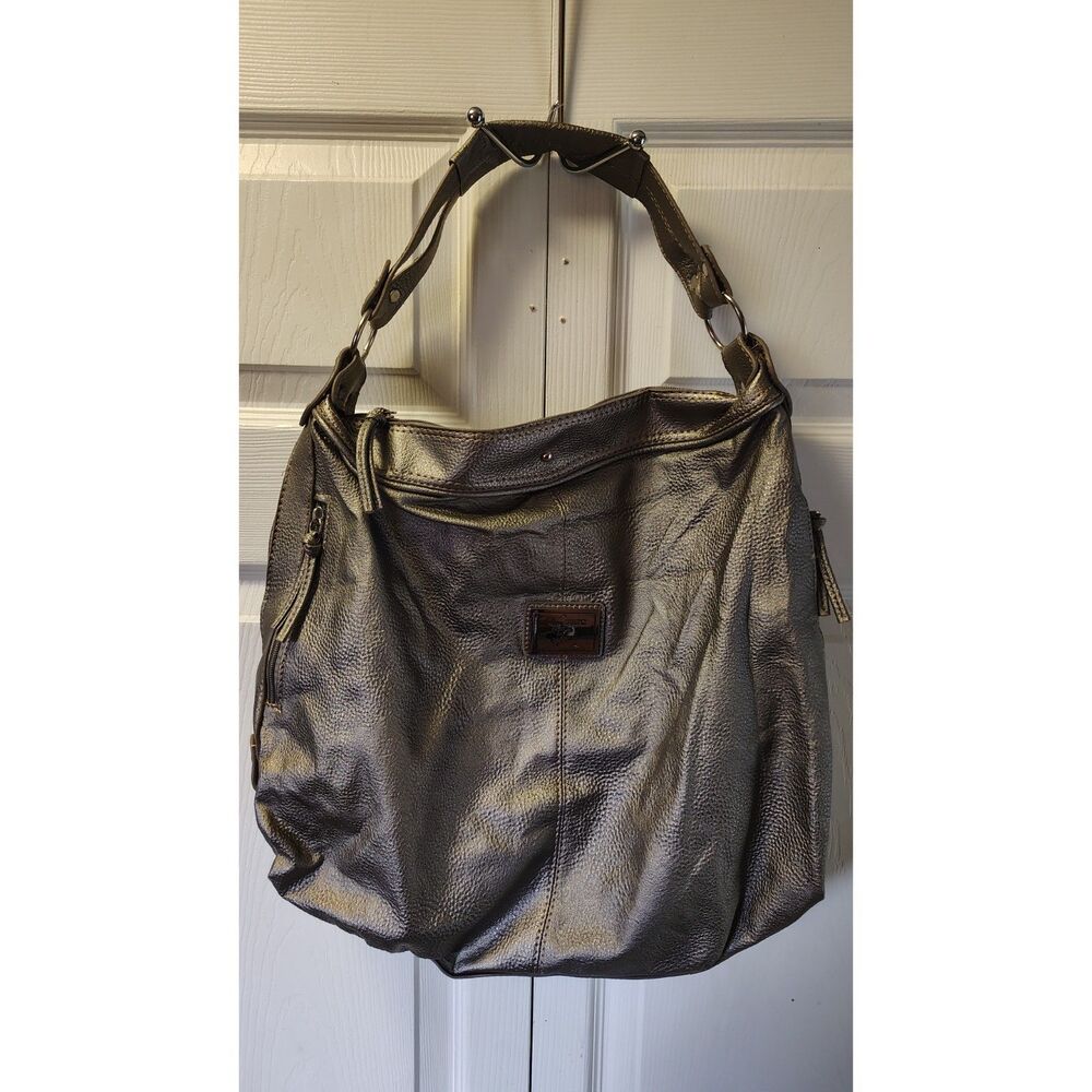 Vtg BHPC Beverly Metallic Pewter Slouchy Hobo Bag Gunmetal Bronze Shoulder Bag